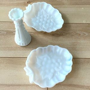 Vintage milk glass serving fruit and flower vase